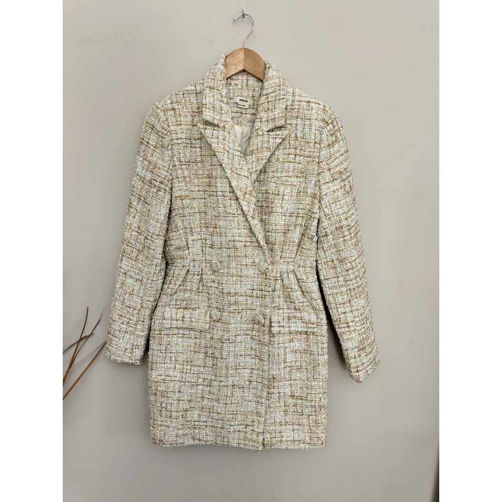 Jason Wu Jacket Tweed long Trench Blazer Boucle Double Breast cream ‎ Size Small